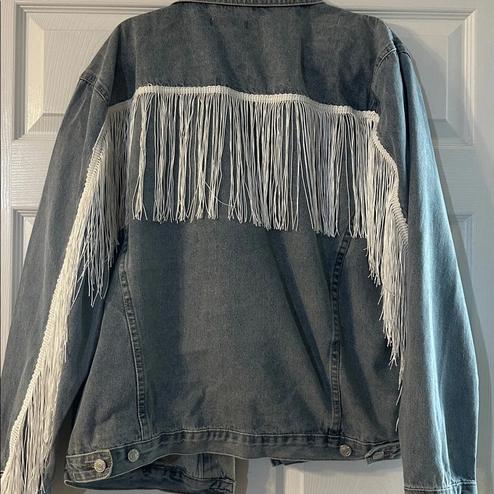 Elia Cher Classic Denim fringe Jacket xl - Picture 1 of 8